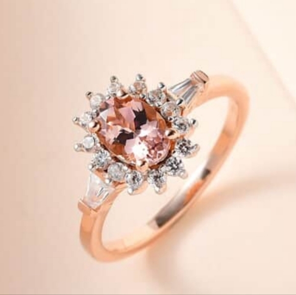 Genuine Blush Tourmaline & White Zircon Rose Gold over 925 Sz 9 - Picture 2 of 8
